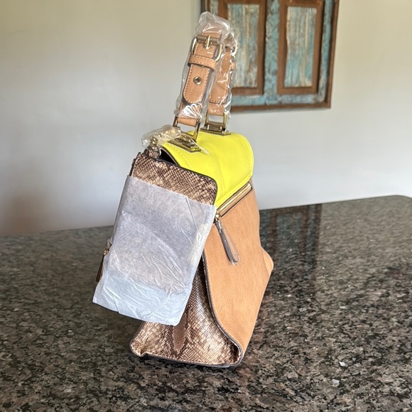 Aldo Yellow and Tan Satchel with Snake Print NWT - Picture 4 of 14